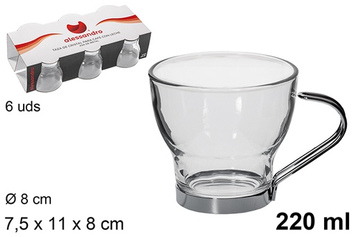 [101685] Pack 6 taza cristal café con leche asa 220 ml