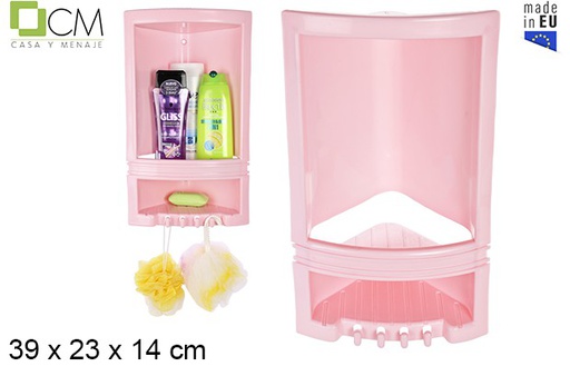 [101925] Étagère d'angle plastique salle de bain rose 39x23 cm
