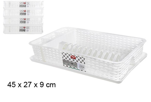 [101951] Small white rattan dish rack 45x27 cm