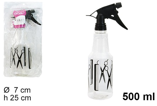 [102082] Bottiglia in plastica con spruzzatore nero parrucchiere 500 ml