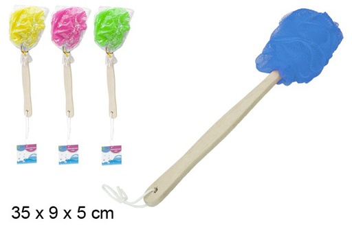 [102349] Round shower sponge with wooden handle