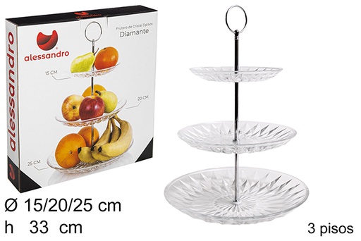[102579] Frutero cristal diamante 3 pisos