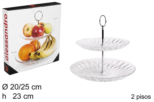 [102580] Portafrutta in vetro diamantato a 2 piani 20/25 cm 