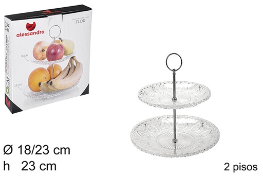 [102586] 2-story flower glass fruit bowl 18/23 cm