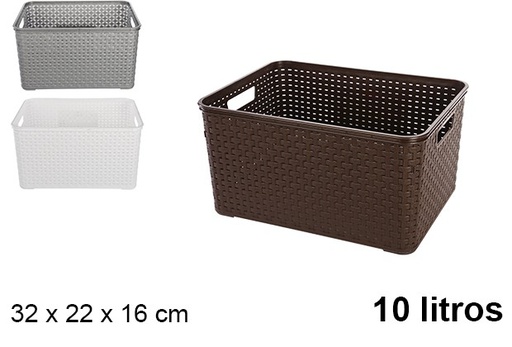 [102680] Cestino in plastica rattan Siviglia bianco/argento/wengè 10 l.