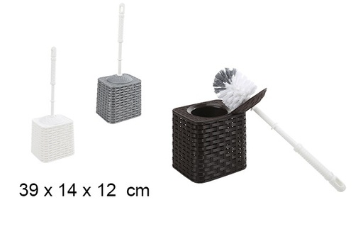 [102689] Porte-brosse de toilette en plastique rotin argent/blanc/wengé