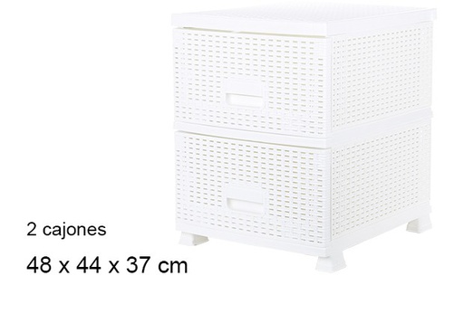 [102714] Commode en plastique rotin 2 tiroirs blanc