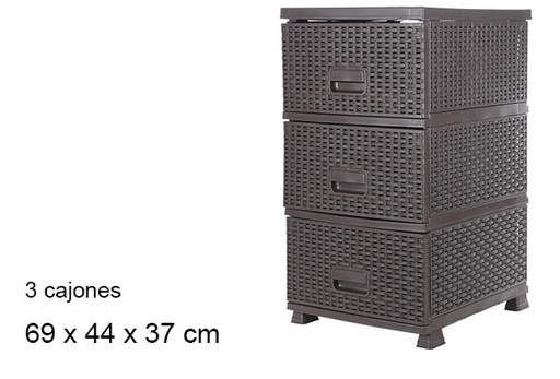 [102719] Cômoda de plástico rattan com 3 gavetas em wengué