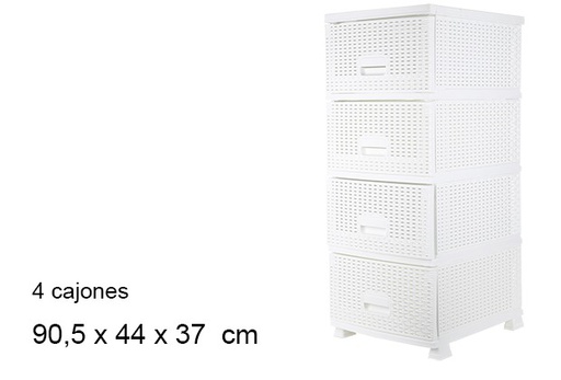 [102720] Rattan plastic chest of drawers 4 white drawers