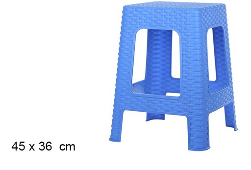 [102727] Tabouret en plastique rotin bleu 45x36 cm