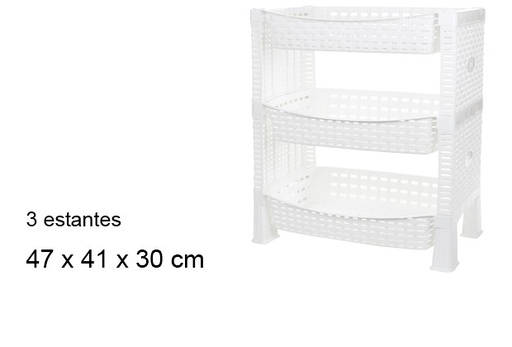 [102728] Verdureiro em rattan branco com 3 prateleiras