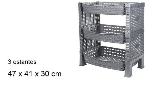 [102730] Grey 3-shelf rattan greengrocer