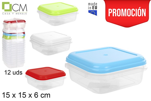 [102792] Fiambrera cuadrada tapa colores surtidos 15 cm