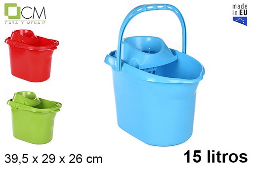 [102974] Secchio rettangolare plastica con strizzatore colori assortiti 15 l.