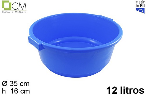 [103024] Round blue plastic basin with handle 12 l.