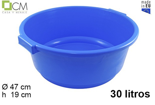 [103025] Bassine ronde en plastique bleu avec poignee 30 l.