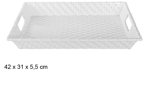 [103223] White rattan plastic tray 