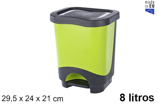 [103235] Green plastic trash can with lid 8 l.