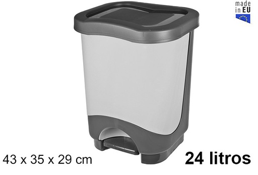 [103240] Grey plastic trash can with lid 24 l.