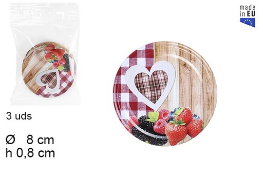 [103327] Pack 3 couvercles en métal à décor de fruits 8 cm