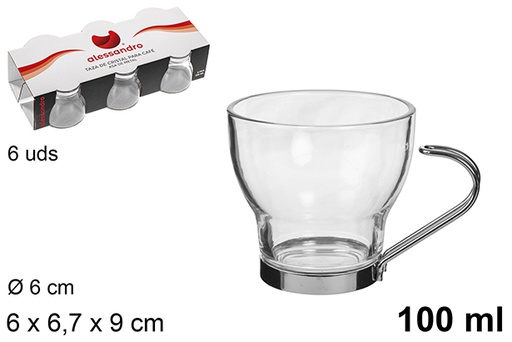 [104230] Pack 6 tazas cristal café con asa metal 100 ml