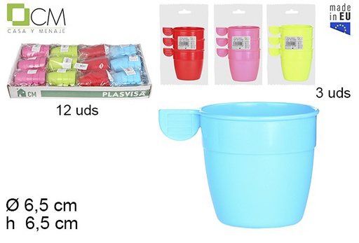 [104519] Pack 3 reusable plastic children's cups assorted colors
